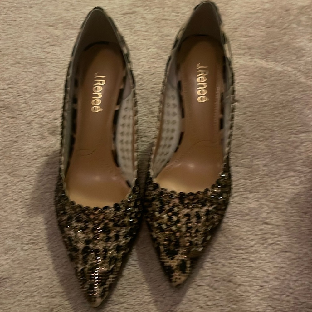 J.Renee leopard jeweled heels